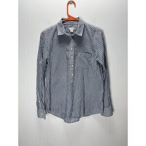 J.Crew  Women’s Fit Blue White Stripe Button Roll Tab Sleeve Pocket  Cotton Sz S